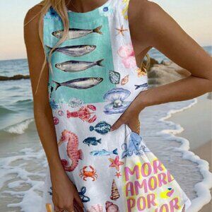 Mauve Purple Casual Boho Women's Tropical Beachwear Print Dress